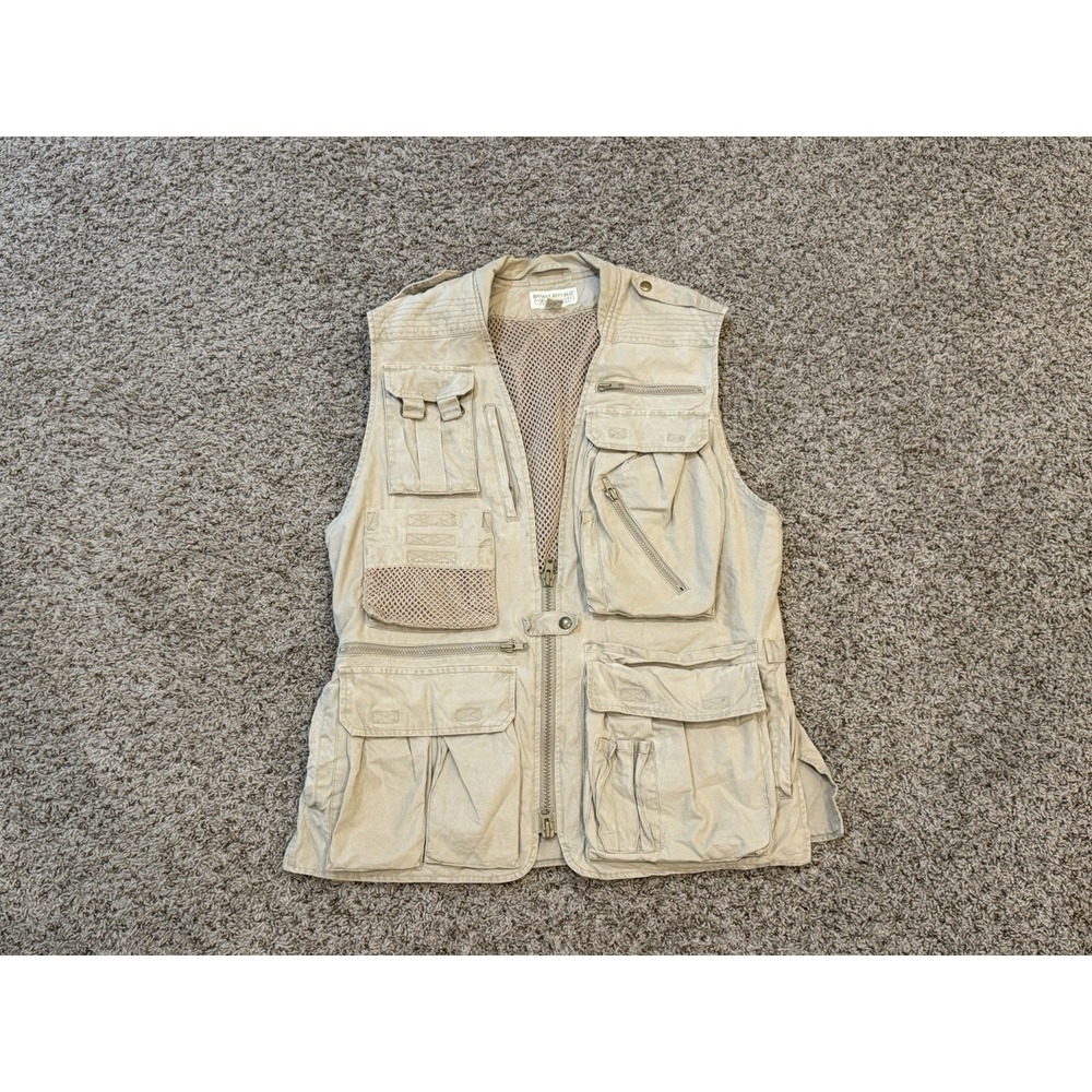 BANANA REPUBLIC KHAKI SAFARI & TRAVEL MULTI-POCKET EPAULETTE ZiP UTiLiTY VEST M